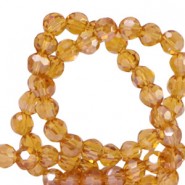 Faceted glass beads 4mm round Topaz yellow-pearl shine coating